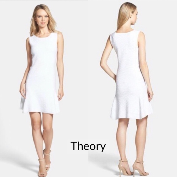 Theory White Jacquard Sleeveless Flared Dress NWT - Picture 1 of 7